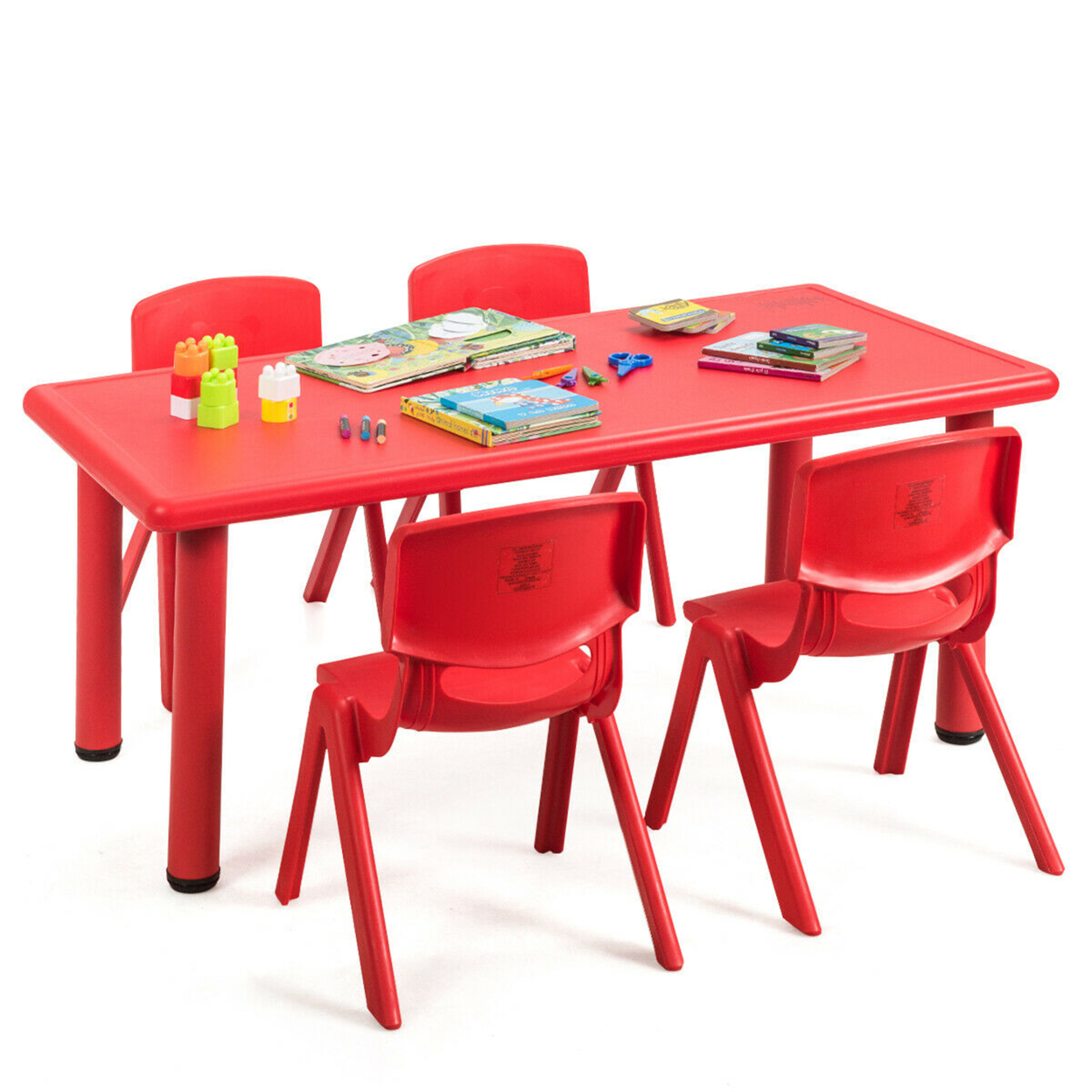 Kids Plastic Table And Stackable Chairs Set Indoor/Outdoor Home Classroom Red