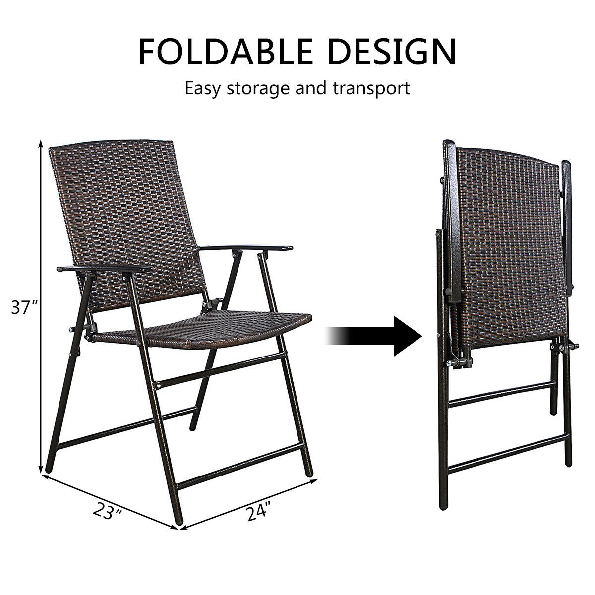Folding Rattan Chair Brown 4 PCS Outdoor Indoor Furniture