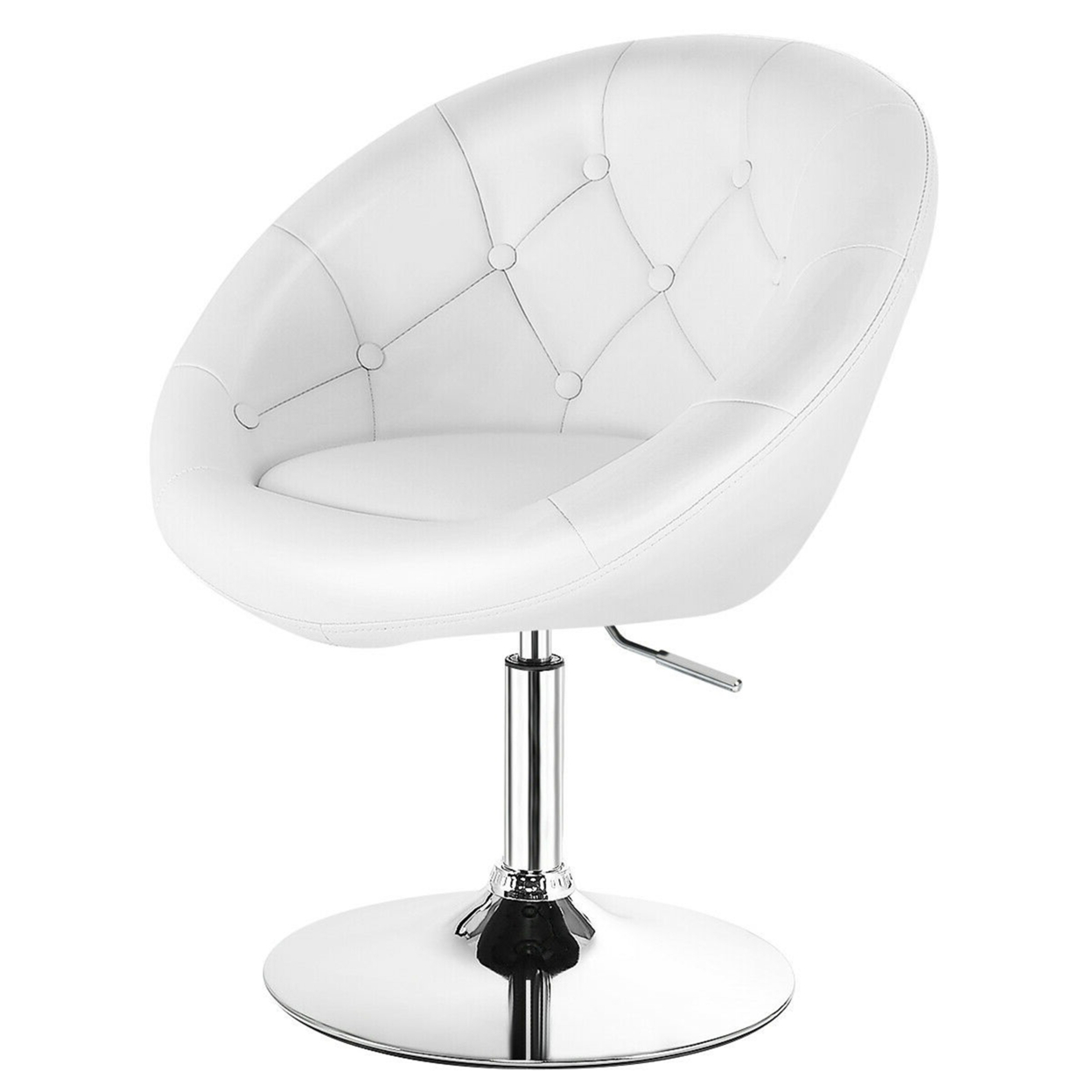 PU Leather Adjustable Modern Chair Swivel Round Tufted Back White