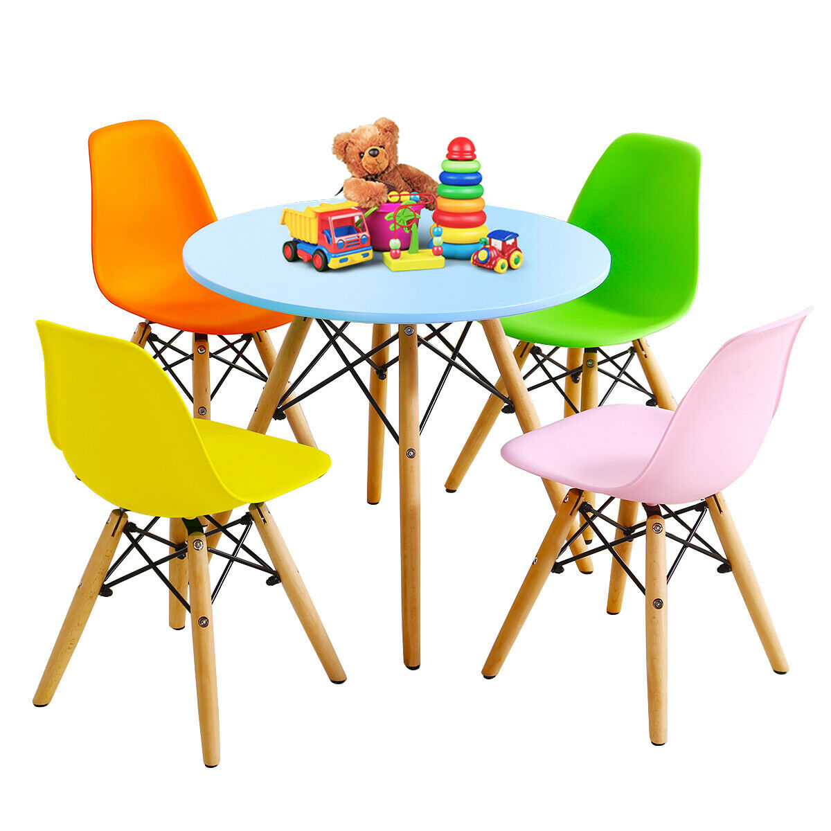 5 PC Kids Colorful Round Table Chair Set W/ 4 Armless Chairs