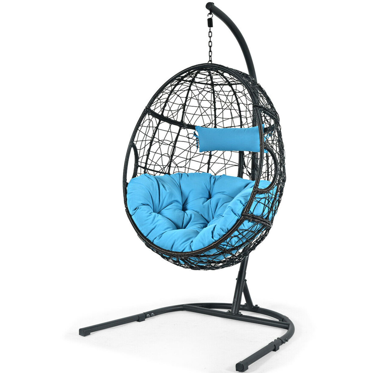 Hanging Hammock Chair Egg Swing Chair W/ Blue Cushion Pillow Stand