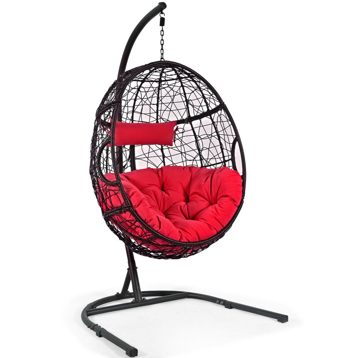 Hanging Hammock Chair Egg Swing Chair W/ Red Cushion Pillow Stand