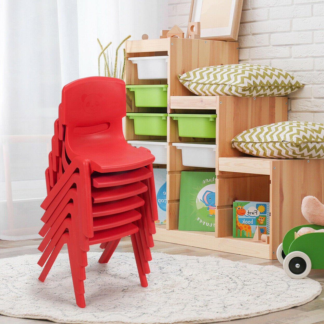 6-pack Kids Plastic Stackable Classroom Chairs Indoor/Outdoor Kindergarten Red
