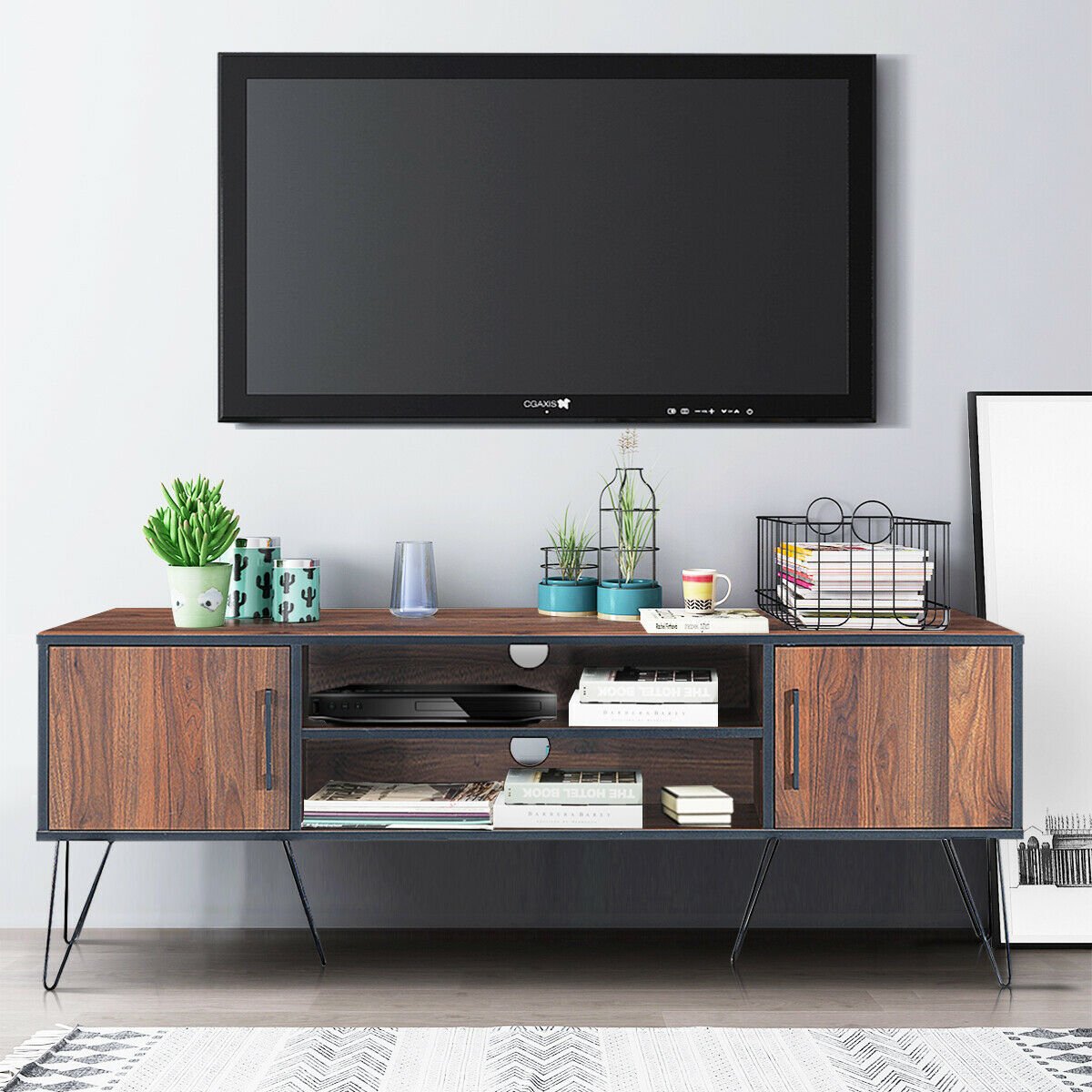 TV Stand Media Center Storage Cabinet & Shelf Hold Up To 65'' TV W/ Metal Leg