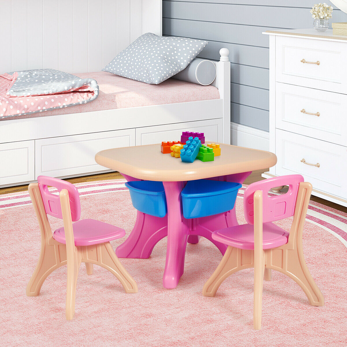 Plastic Children Kids Table & Chair Set 3 PC Play Furniture