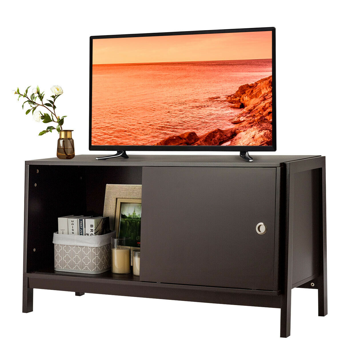 TV Stand Modern Entertainment Cabinet For TV's Up To 50'' With Sliding Doors