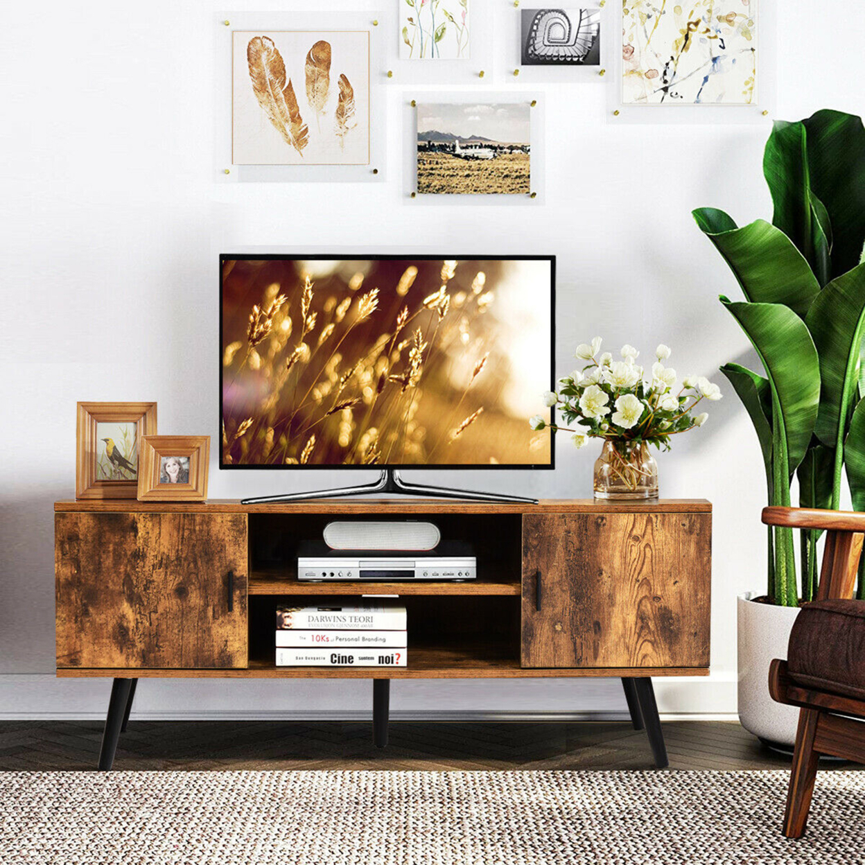 Industrial TV Stand Entertainment Center For TV's Up To 55 W/ Storage Cabinets