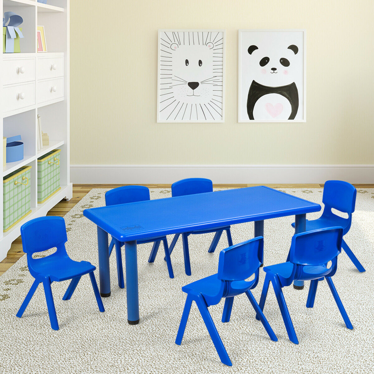 Kids Plastic Table And Stackable Chairs Set Indoor/Outdoor Classroom Home Blue