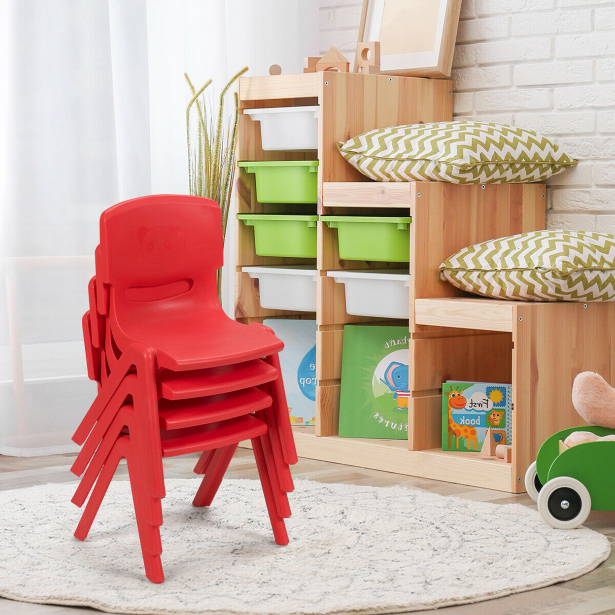 4-pack Kids Plastic Stackable Classroom Chairs Indoor/Outdoor Kindergarten Red