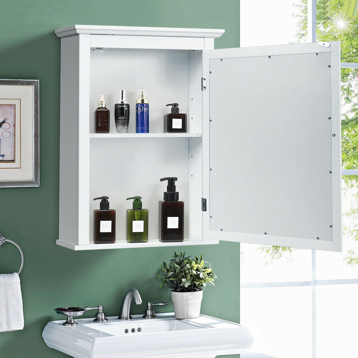 Bathroom Mirror Cabinet Wall Mounted Adjustable Shelf Medicine Storage White