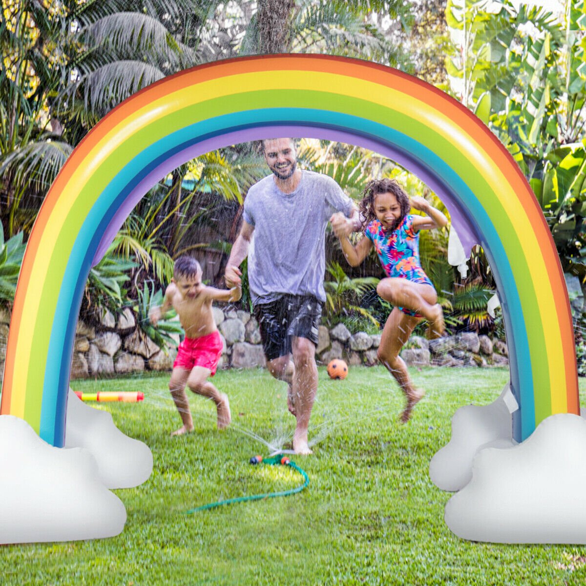 Inflatable Rainbow Sprinkler Backyard Games Summer Outside Water Toy Yard Fun