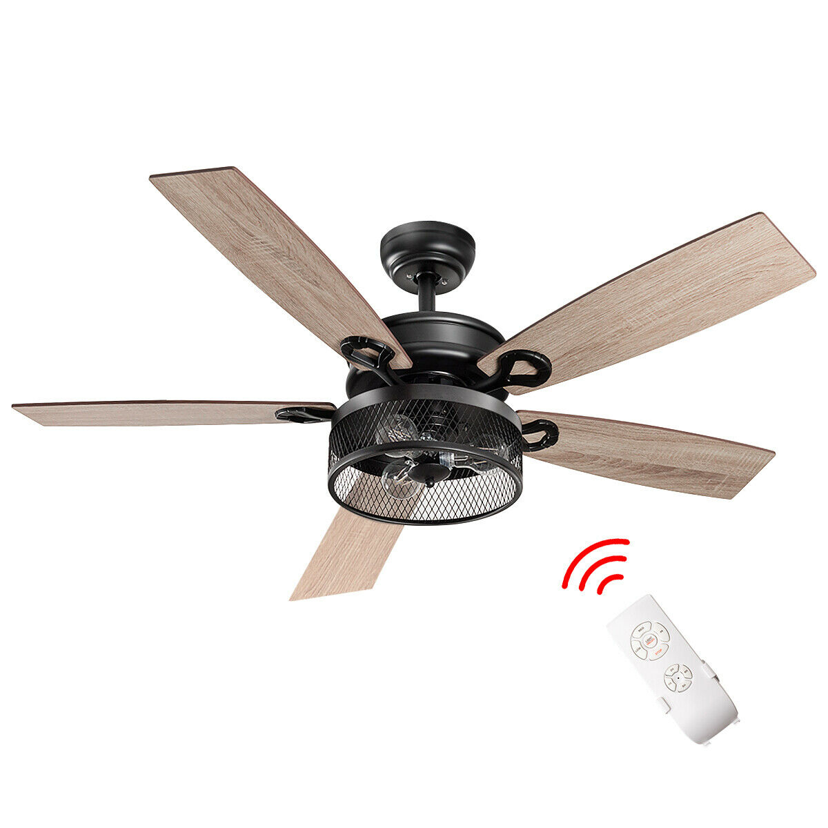 48'' Ceiling Fan Industrial Cage Light W/ Reversible Blades Remote Control Indoor