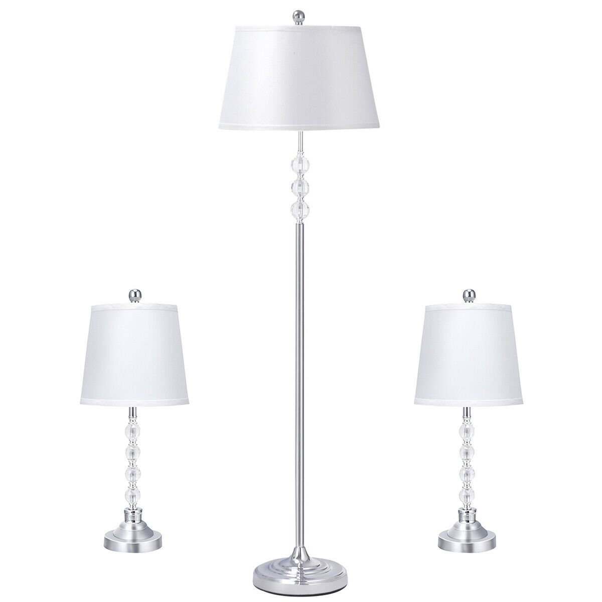 3-Piece Lamp Set 2 Table Lamps 1 Floor Lamp Chrome Finished Modern Home Bedroom