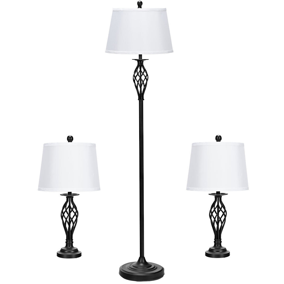 3-Piece Lamp Set 2 Table Lamps 1 Floor Lamp Fabric Shades Living Room Bedroom