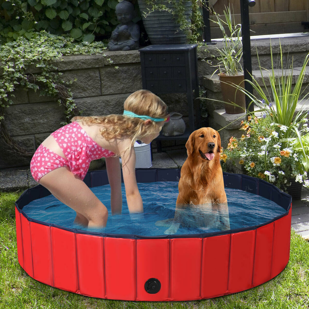55'' Foldable Dog Pet Pool Kiddie Bathing Tub Indoor Outdoor Leakproof Portable