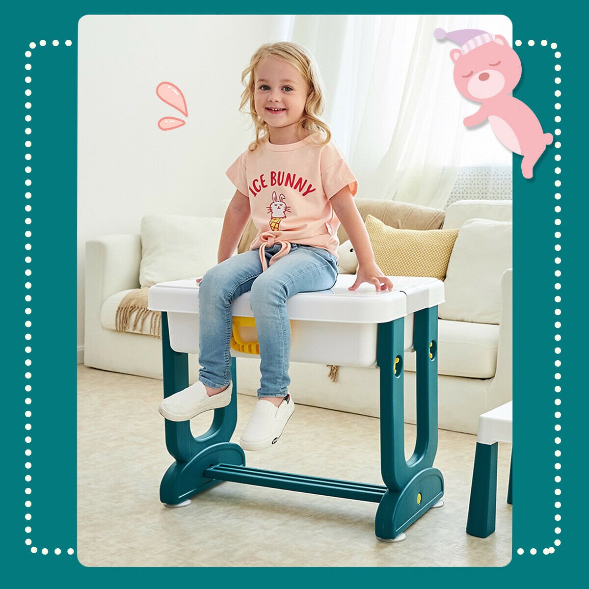5 In 1 Kids Activity Table Set W/ Chair Toddler Luggage Building Block Table