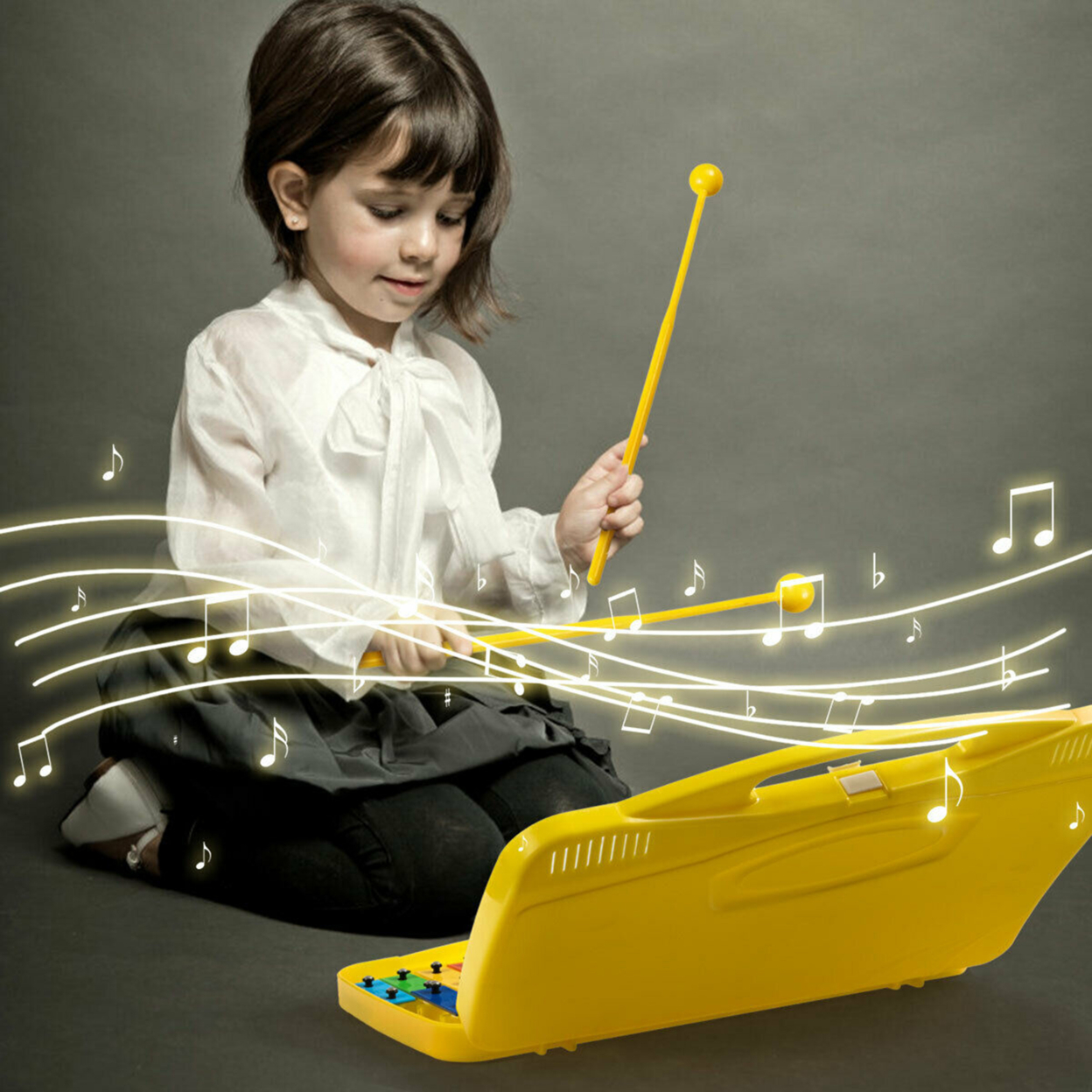 25 Notes Kids Glockenspiel Chromatic Metal Xylophone W/Yellow Case And 2 Mallets