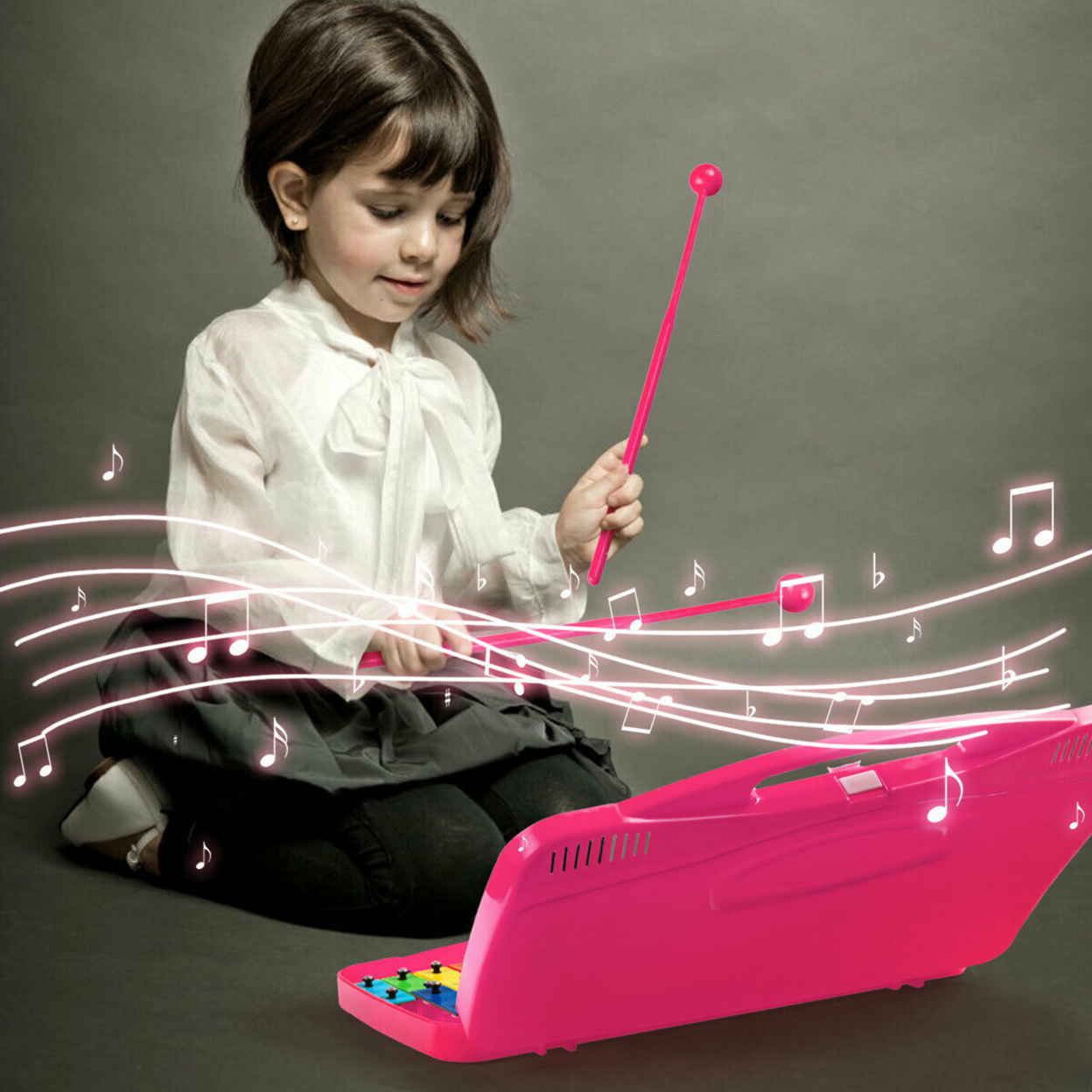 25 Notes Kids Glockenspiel Chromatic Metal Xylophone W/ Pink Case And 2 Mallets