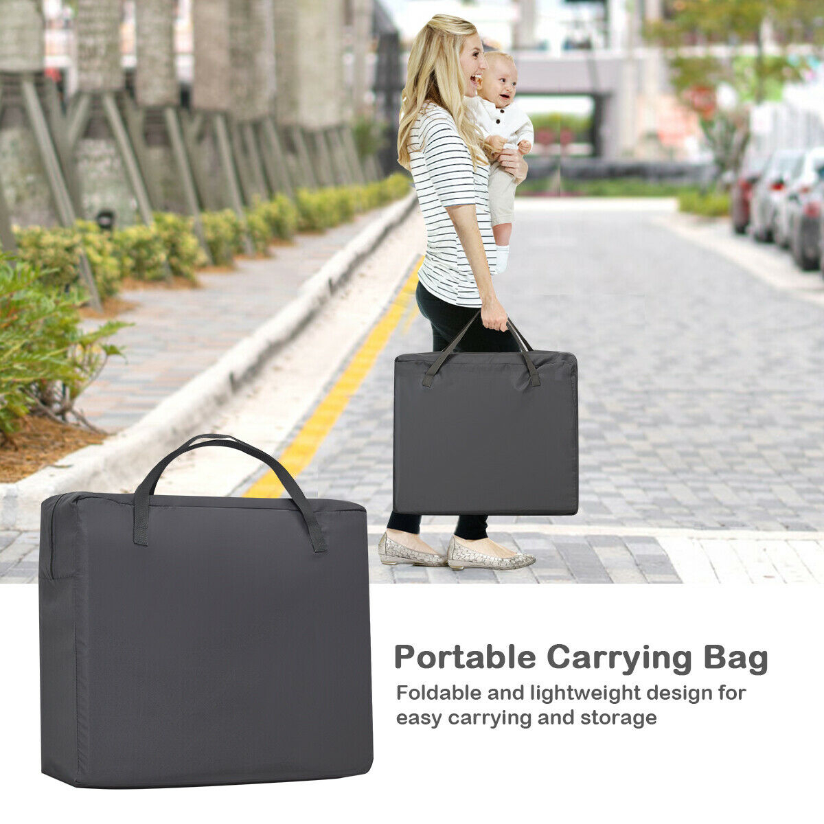 Foldable Baby Playpen Playard Lightweight Crib W/ Carry Bag For Infant Dark Gray