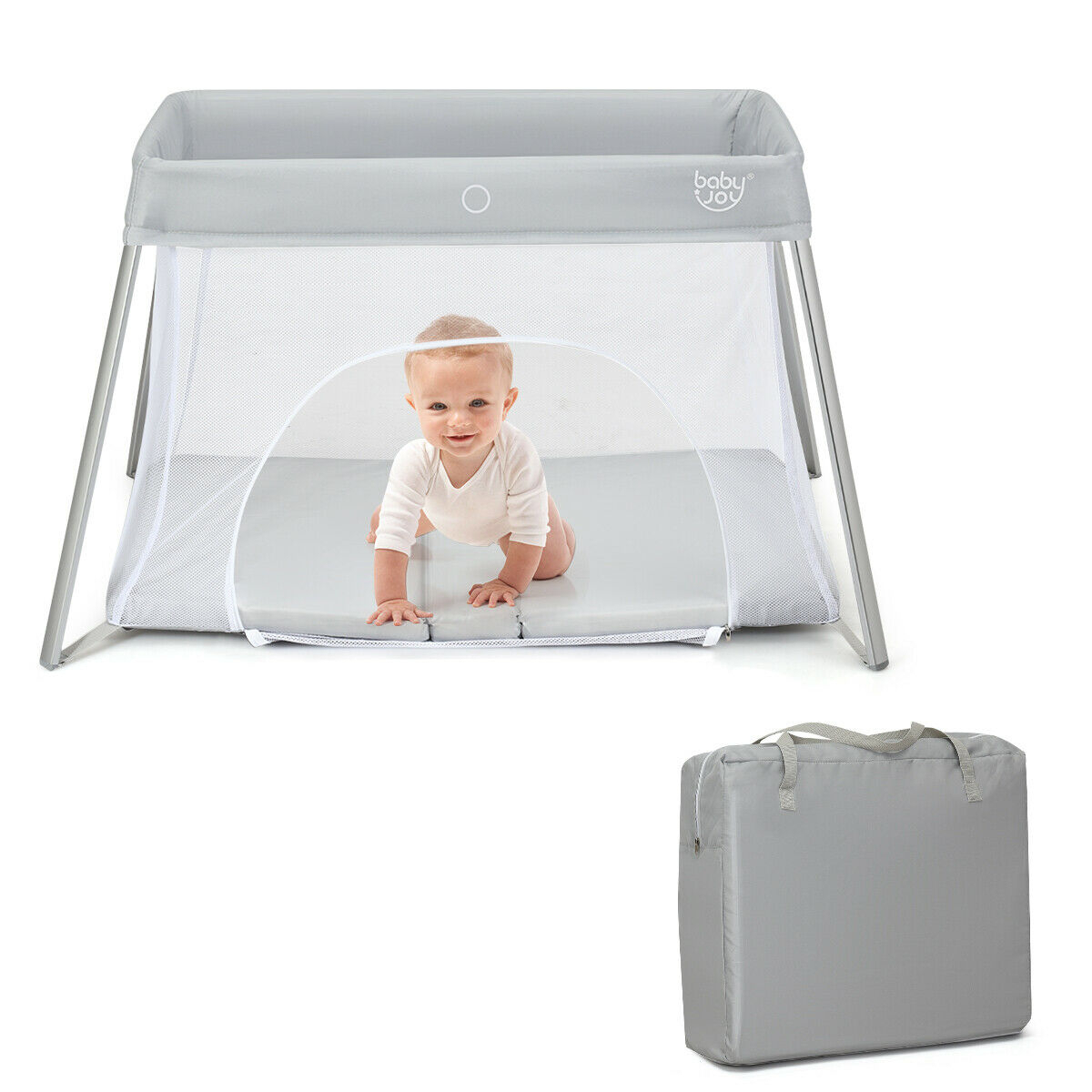 Foldable Baby Playpen Playard Lightweight Crib W/ Carry Bag For Infant Gray