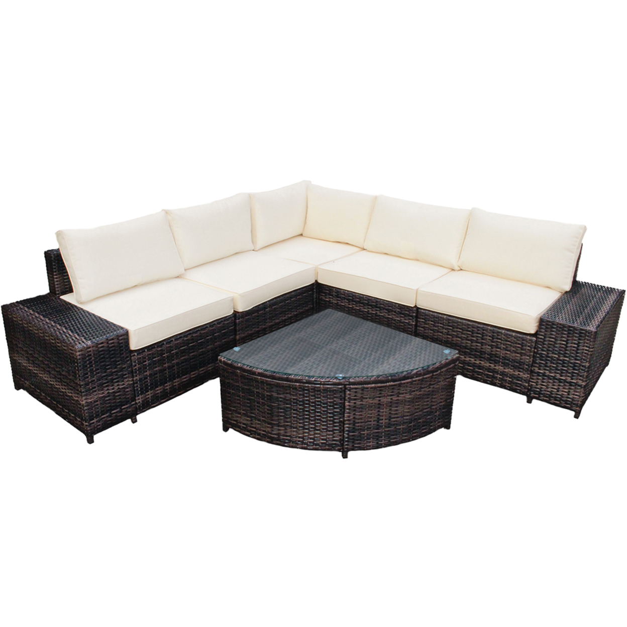 6PCS Wicker Furniture Sectional Sofa Set W/ Cushions Off White
