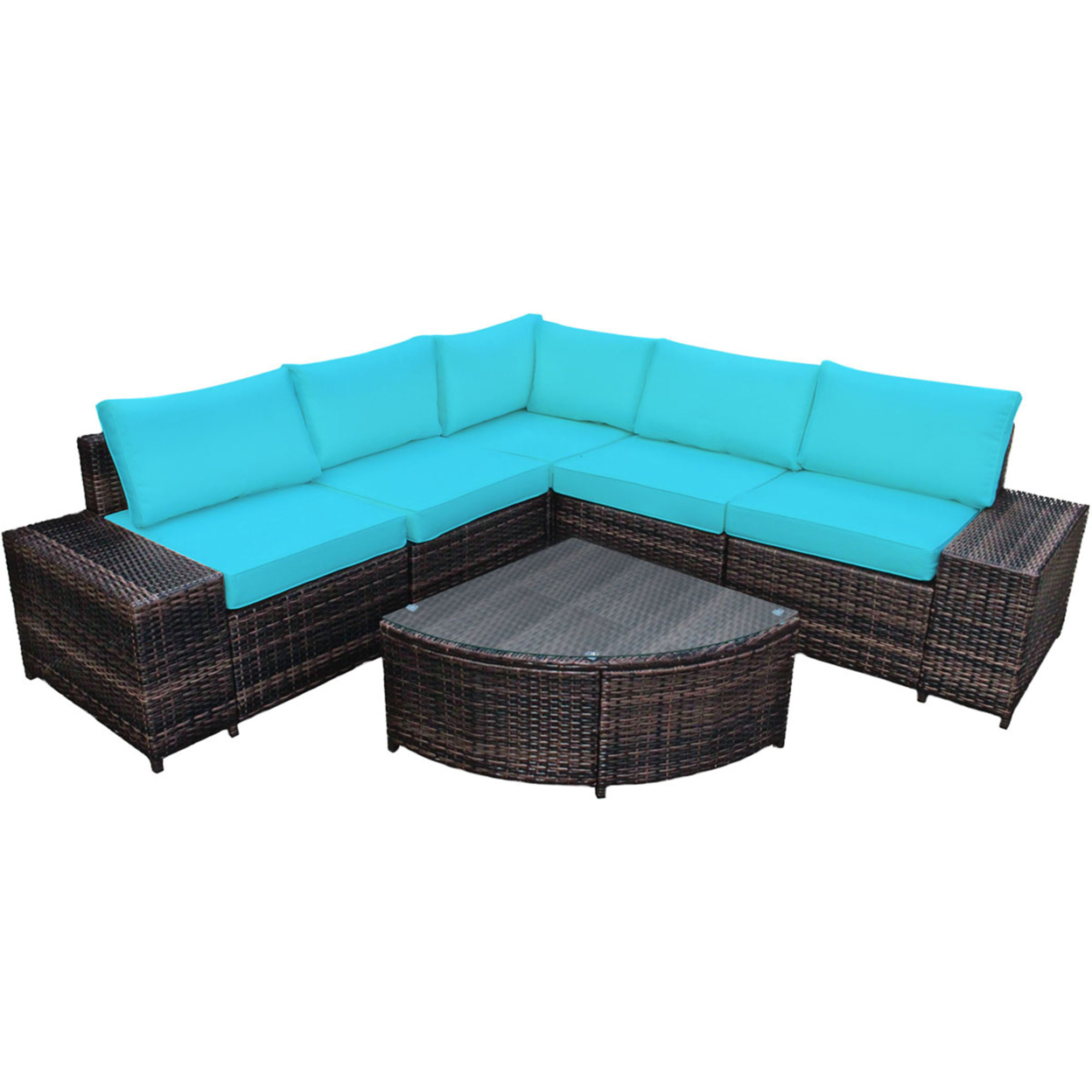 6PCS Wicker Furniture Sectional Sofa Set W/ Cushions Turquoise