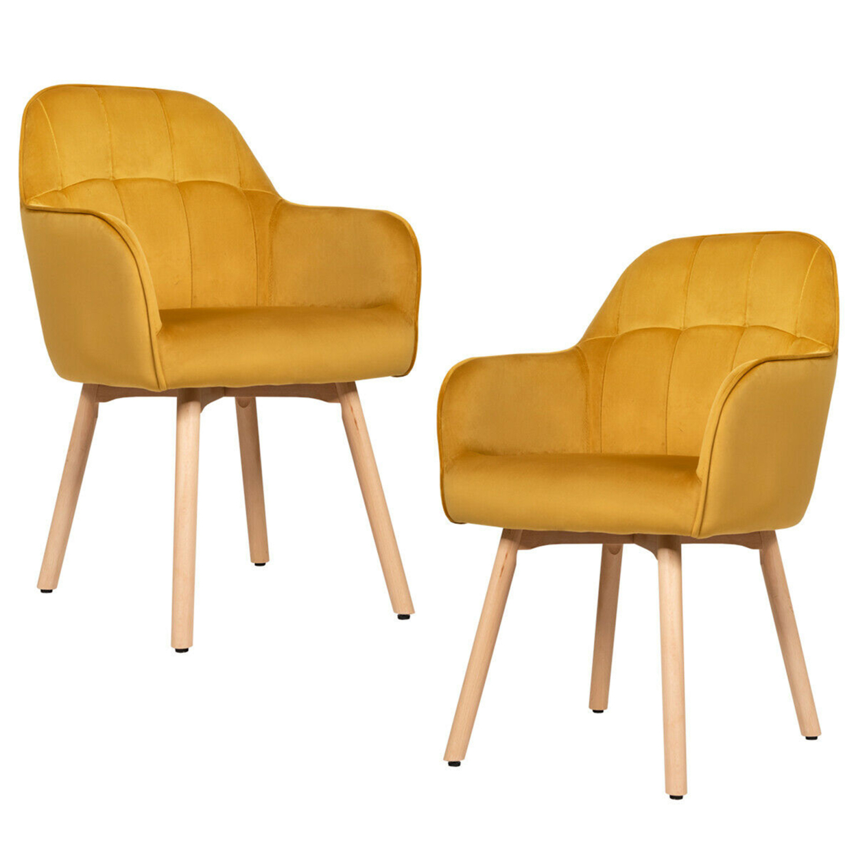 2PCS Modern Accent Armchair Upholstered Leisure Chair W/ Wooden Legs Yellow
