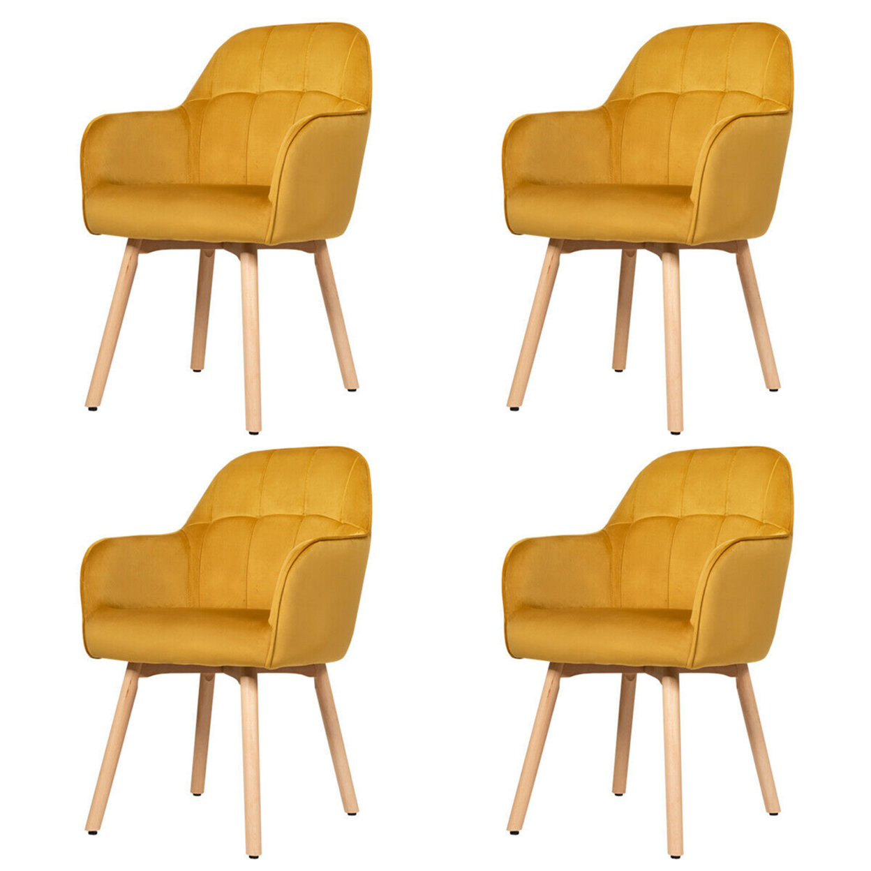4PCS Modern Accent Armchair Upholstered Leisure Chair W/ Wooden Legs Yellow