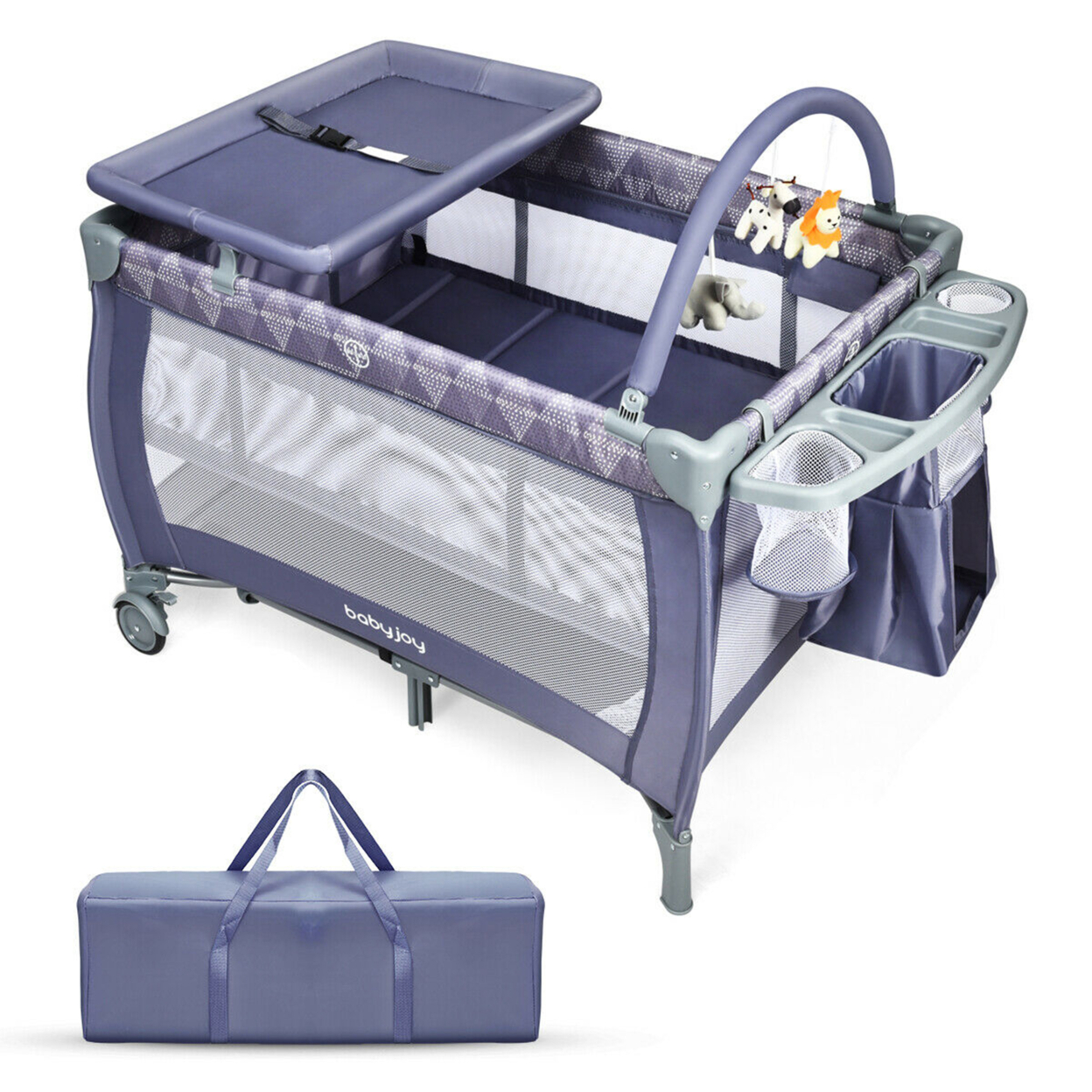 Portable Foldable Baby Playard Playpen Nursery Center W/ Changing Station Grey