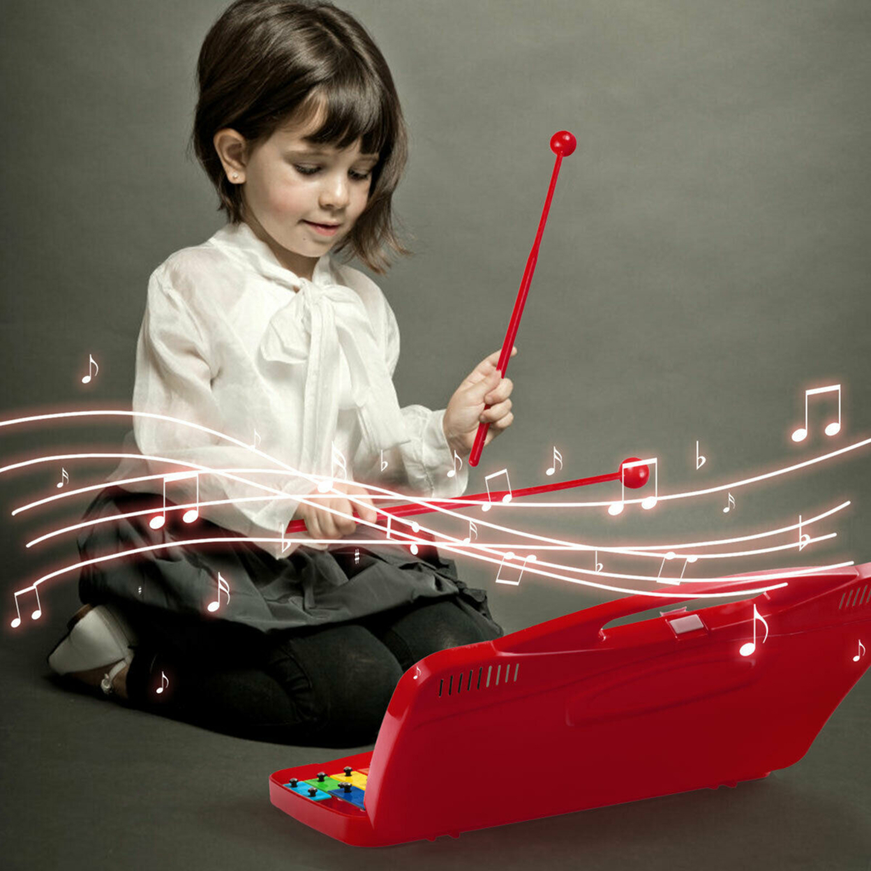 25 Notes Kids Glockenspiel Chromatic Metal Xylophone W/ Red Case And 2 Mallets