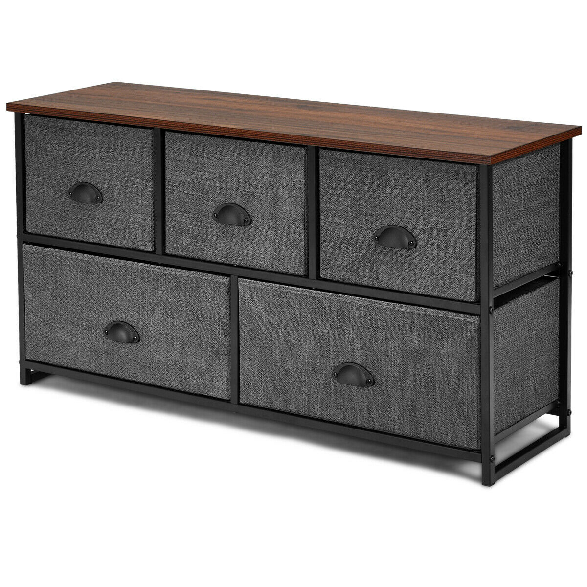 5 Drawers Dresser Storage Unit Side Table Display Organizer Dorm Room Wood Black