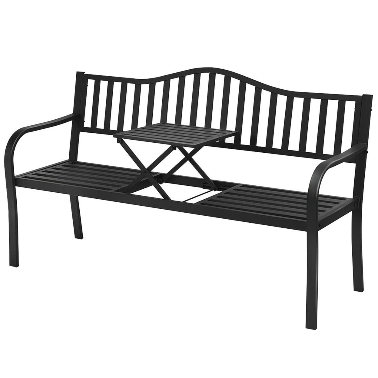 Park Yard Garden Bench Loveseat Outdoor Furniture W/ Foldable Center Table