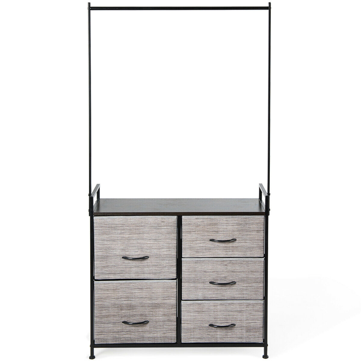 Dresser Storage Tower Closet Organizer W/ 5 Drawers Metal Frame Wooden Top
