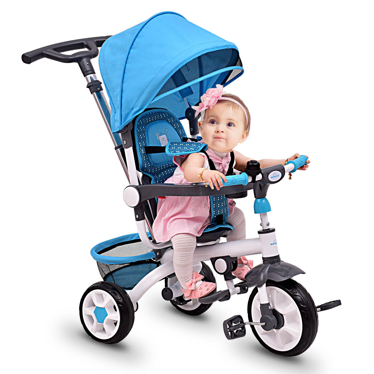 Blue Baby Stroller Tricycle Detachable Learning Toy Bike