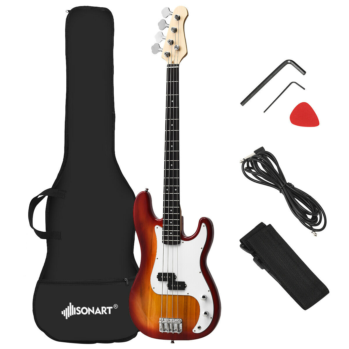 Full Size Electric Bass Guitar 4 String With Strap Guitar Bag Amp Cord Red New