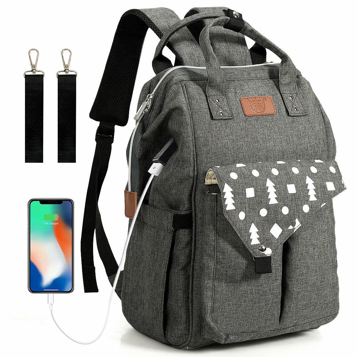 Diaper Bag Waterproof Baby Nappy Backpack W/USB Charging Port