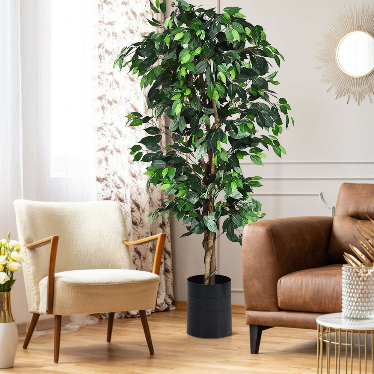 6Ft Artificial Ficus Tree Fake Greenery Plant Home Office Decoration