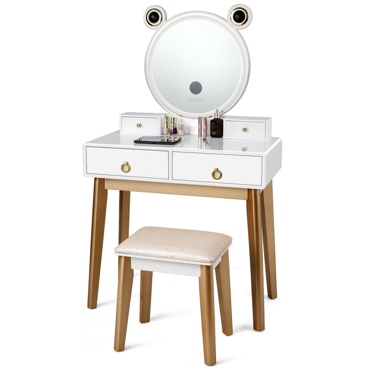 Makeup Dressing Vanity Table Set W/ Touch Screen Mirror