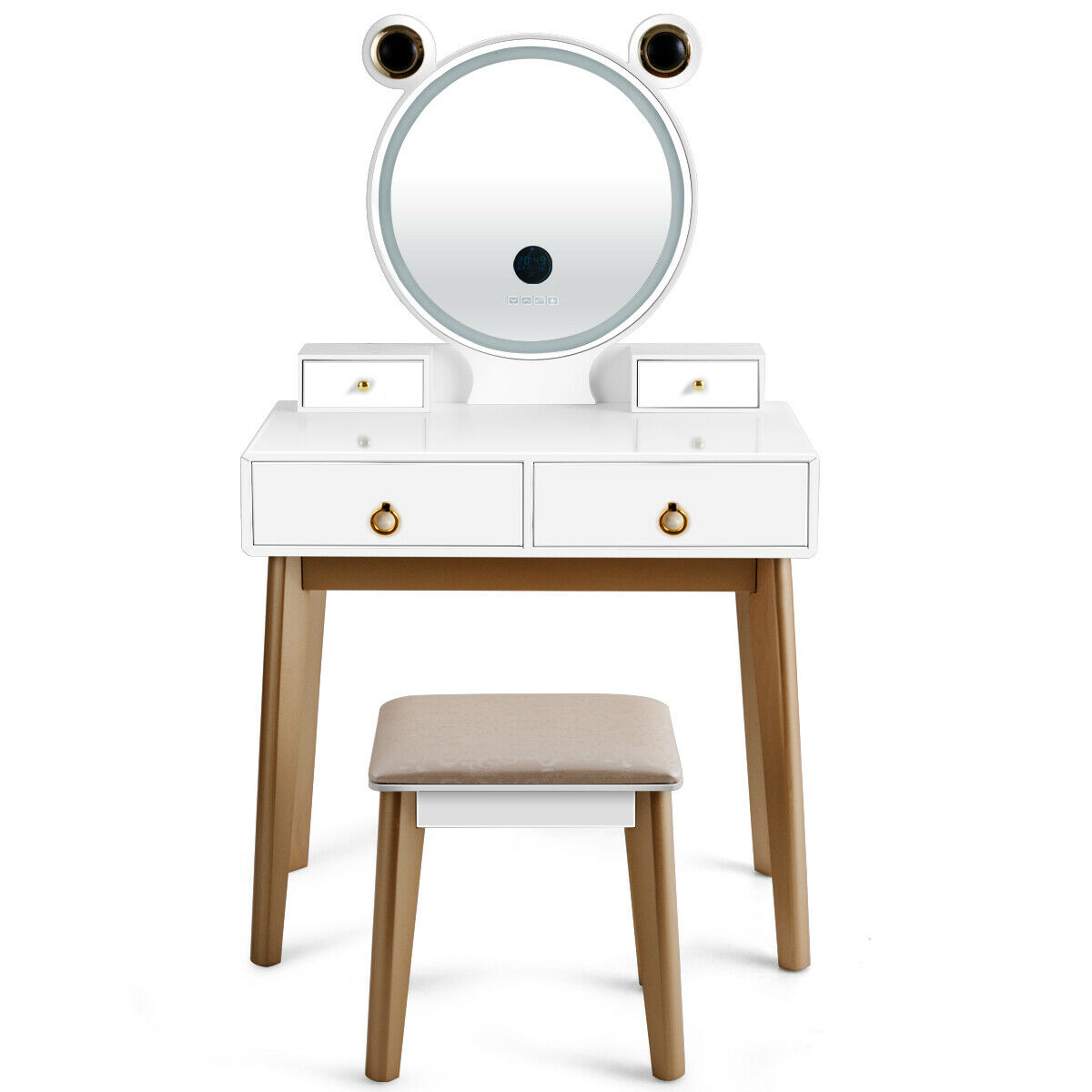 Makeup Dressing Vanity Table Set W/ Touch Screen Mirror