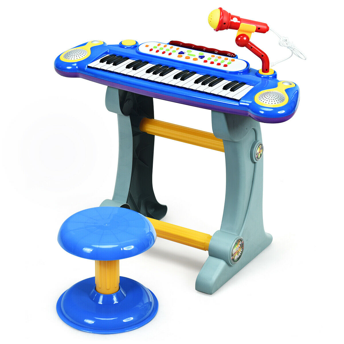 37 Key Electronic Keyboard Kids Toy Piano MP3 Input w/ Microphone & Stool Blue