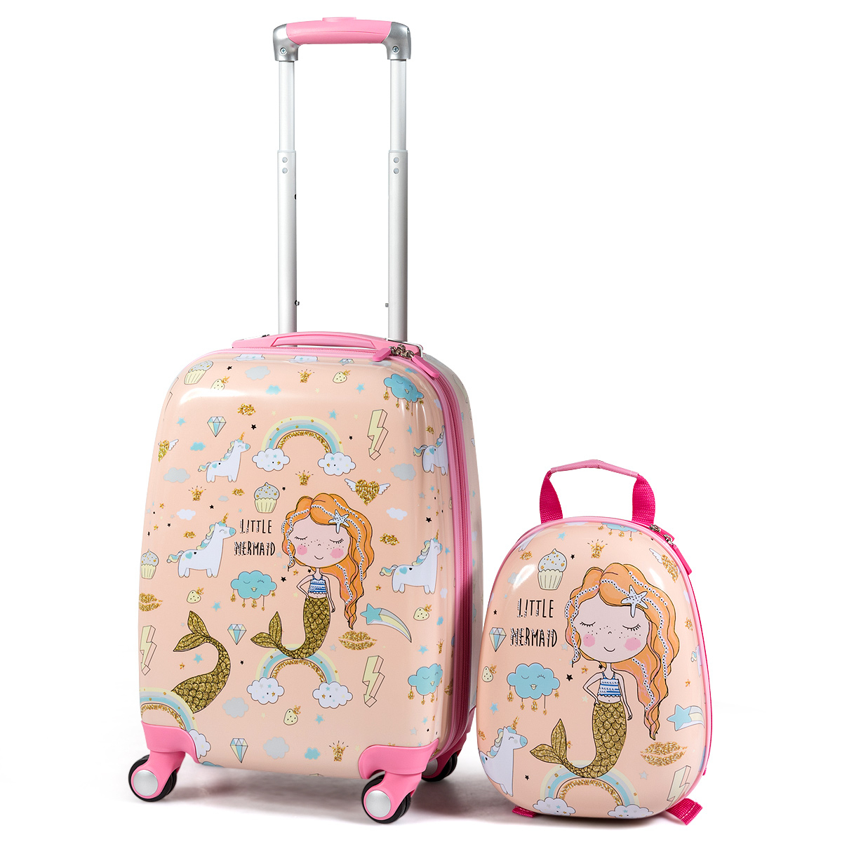 2 PCS Kids Carry-on Luggage Set 12'' Backpack And 18'' Rolling Suitcase