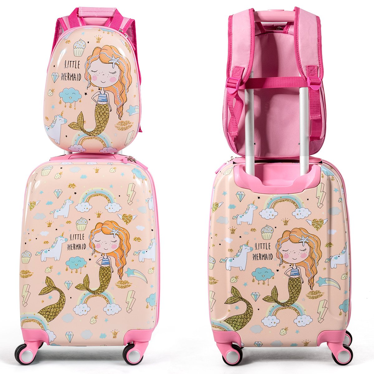 2 PCS Kids Carry-on Luggage Set 12'' Backpack And 18'' Rolling Suitcase