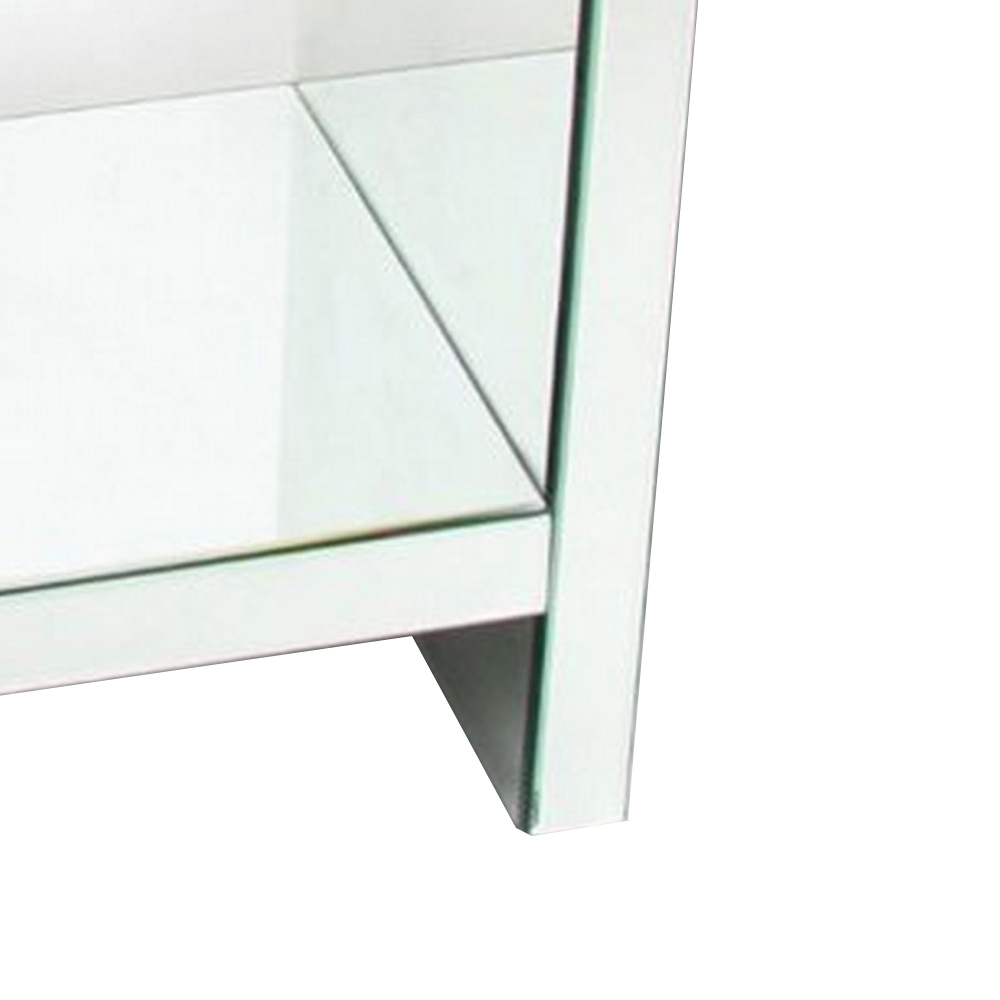26 Inch Beveled Mirror Chest With 1 Drawer, Silver- Saltoro Sherpi