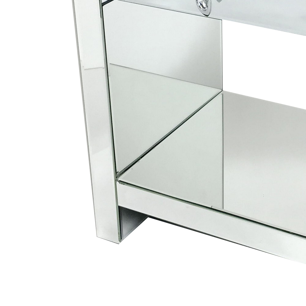 26 Inch Modern Mirror Chest With 1 Drawer, Silver- Saltoro Sherpi