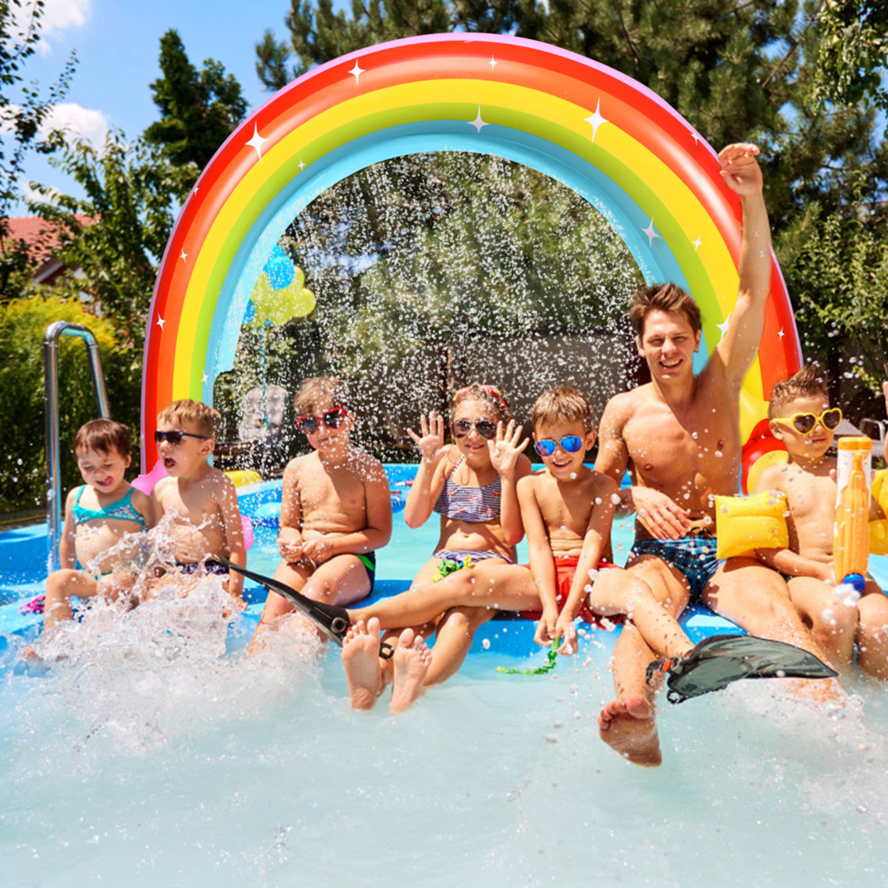 Inflatable Rainbow Sprinkler Outdoor Water Toy Summer Game Garden Yard