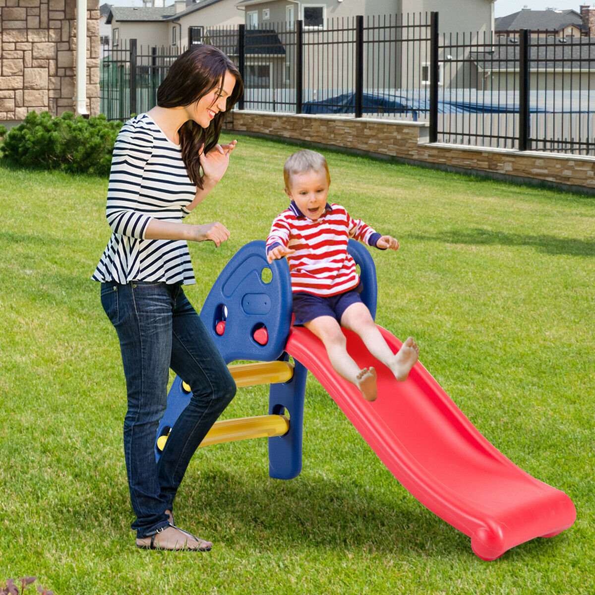 2 Step Children Folding Slide Plastic Fun Toy Up-down For Kids Indoor & Outdoor