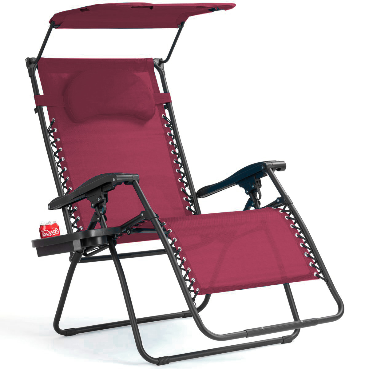 Folding Recliner Zero Gravity Lounge Chair W/ Shade Canopy Cup Holder Wine