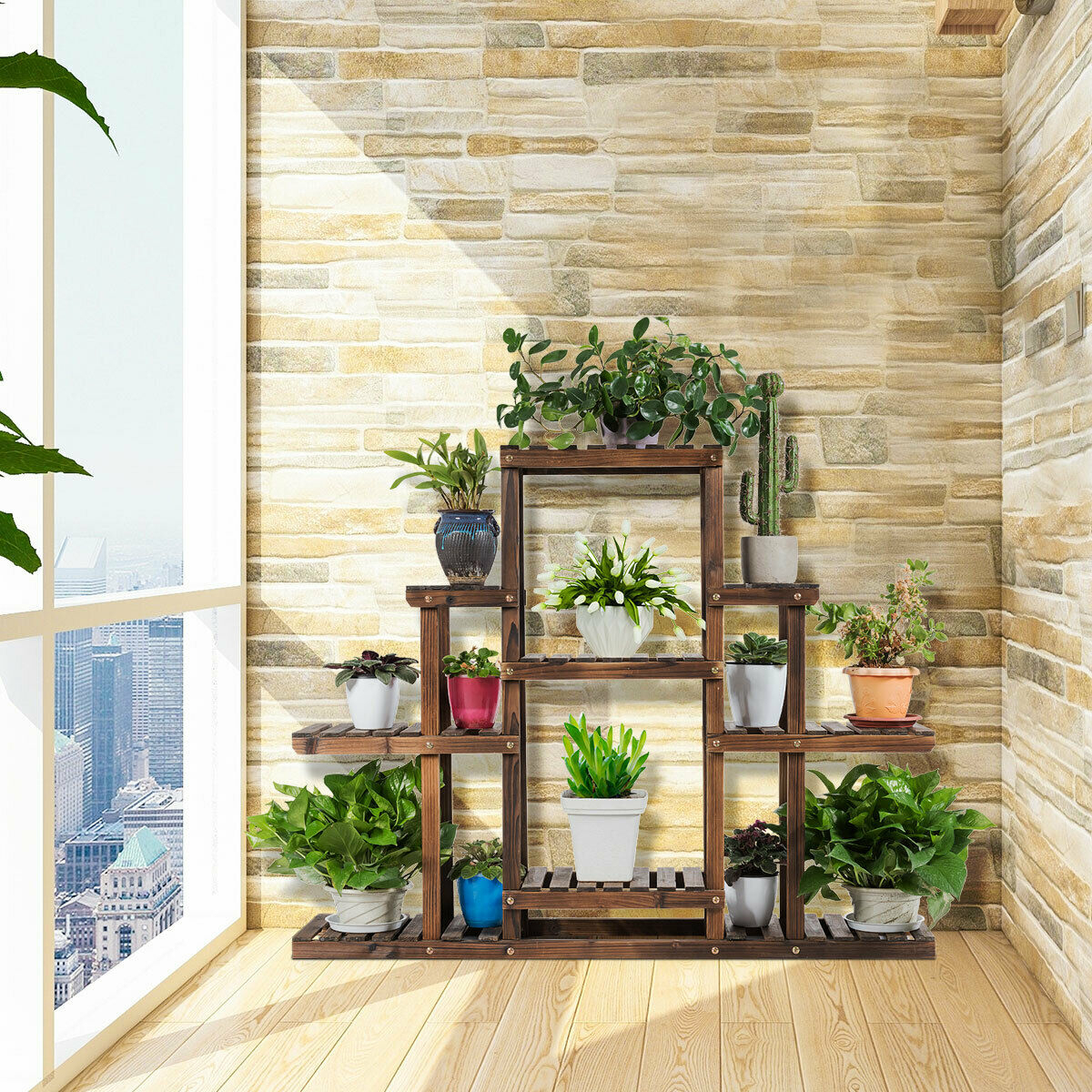 6-Tier Flower Wood Stand Plant Display Rack Multifunctional Storage Shelf