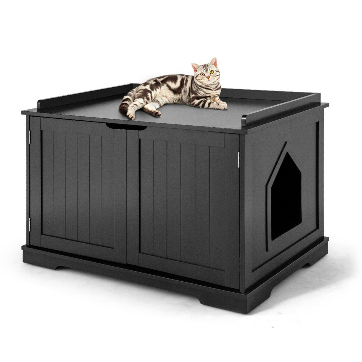 Cat Litter Box Wooden Enclosure Pet House Sidetable Washroom Storage Bench Black