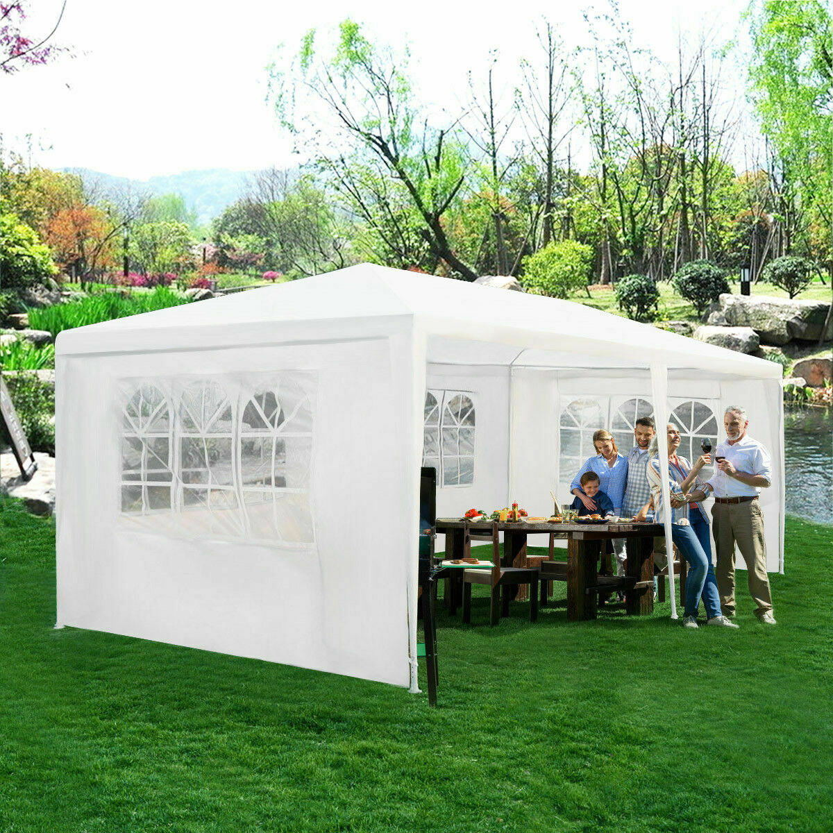 Outdoor 10'x20' Canopy Tent Heavy Duty Wedding Party Tent W/4 Sidewalls & Window